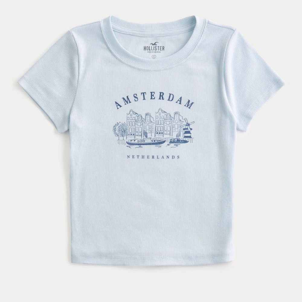 Hollister Amsterdam Netherlands Graphic Crop Baby Tee NWT Medium